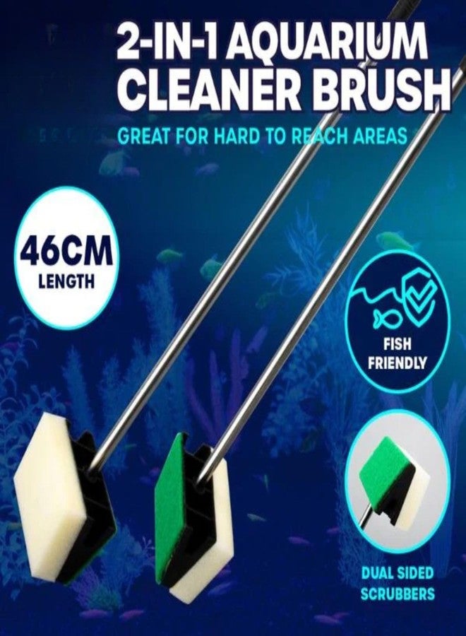 فرشاة تنظيف أحواض السمك متعددة الوظائف ذات وجهين بمقبض طويل من فاييناتو® بطول 47 سم - مصنوعة من الفولاذ المقاوم للصدأ مع فرشاة تنظيف الطحالب الخضراء والصفراء | مثالية لجدران حوض السمك والماء - Image 2